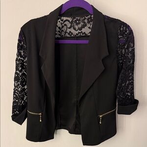Lace Detail Black Women's Blazer/Jacket